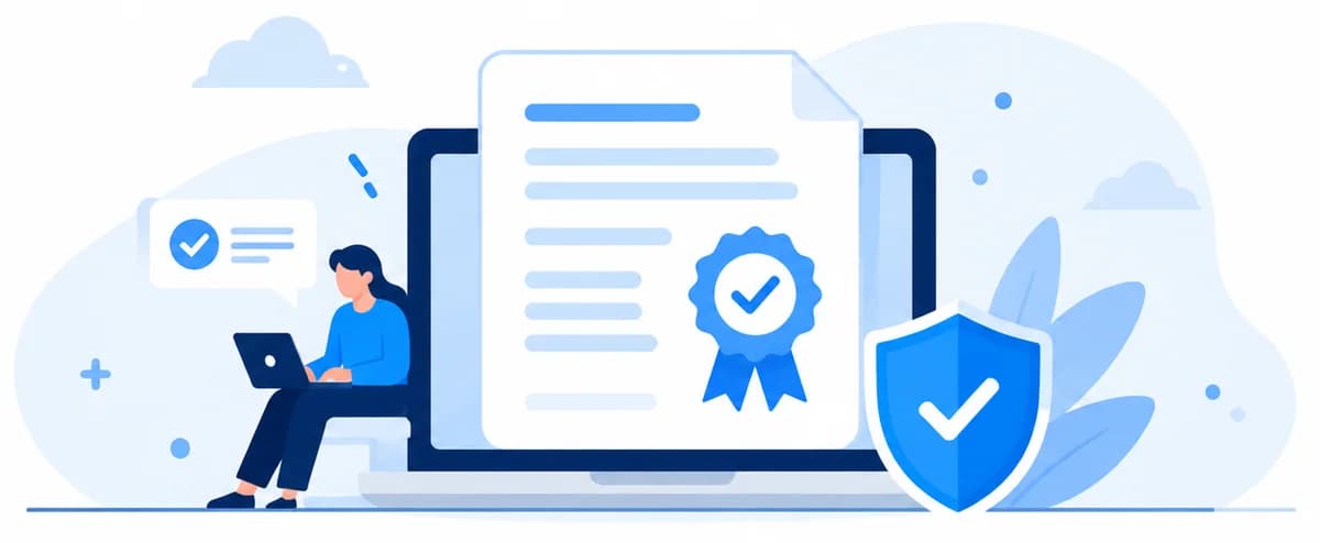 Certificado digital con sello y escudo de seguridad